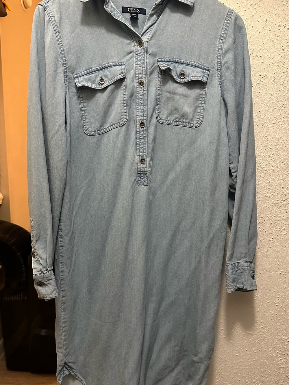 Chaps Women's Size S Light Wash Denim Lyocell Shirt Dress Long Sleeve Button